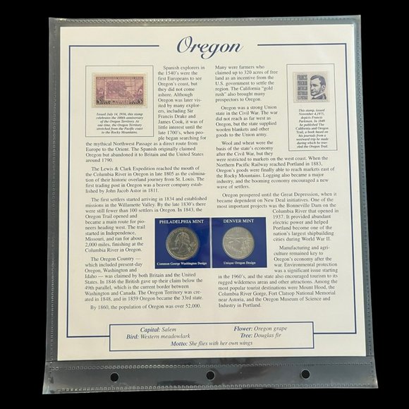 Oregon State Postal Commemorative Society Statehood Quarters‎ Collection Sheet - Picture 2 of 2
